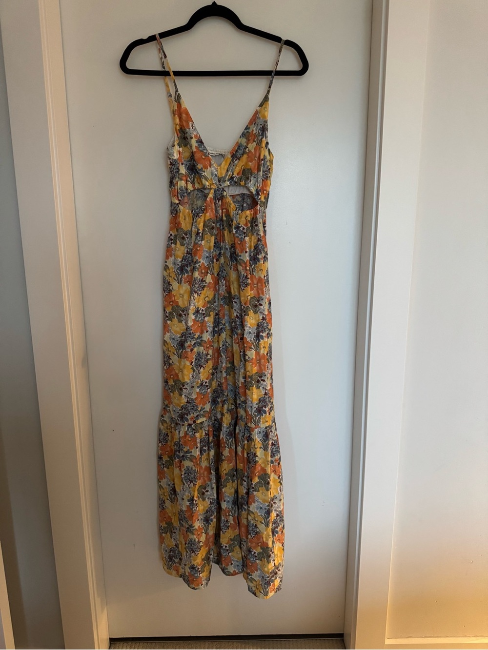 NWT Abercrombie & Fitch Yellow Floral Cutout Maxi Dress US SM - Picture 5 of 15